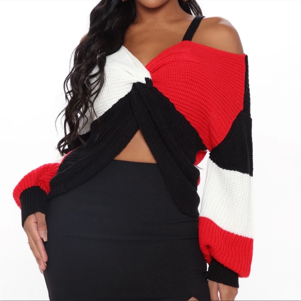 Fall Fave Striped Twist Sweater - Red/combo